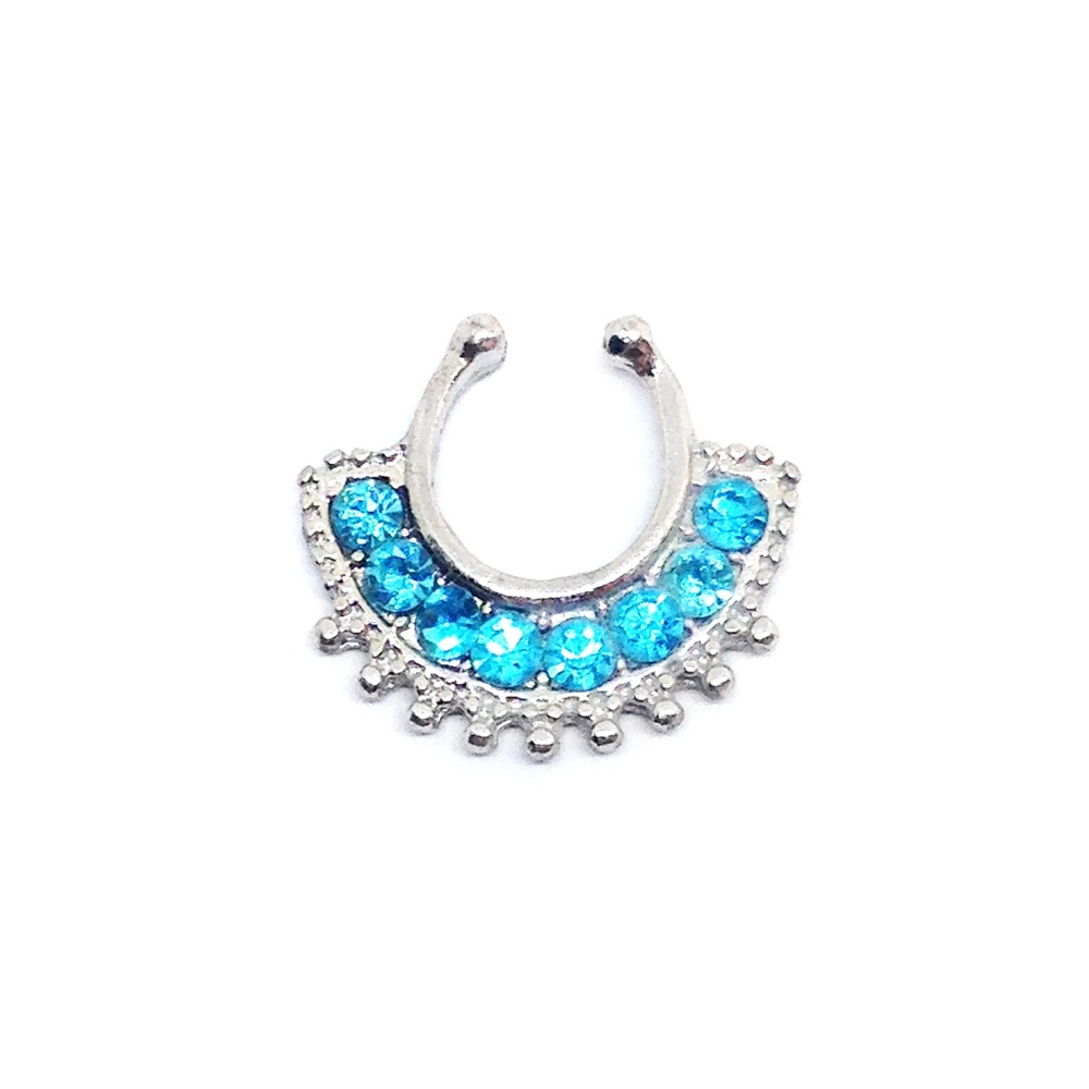 Faux Septum Ring in Silver tone + Jewels